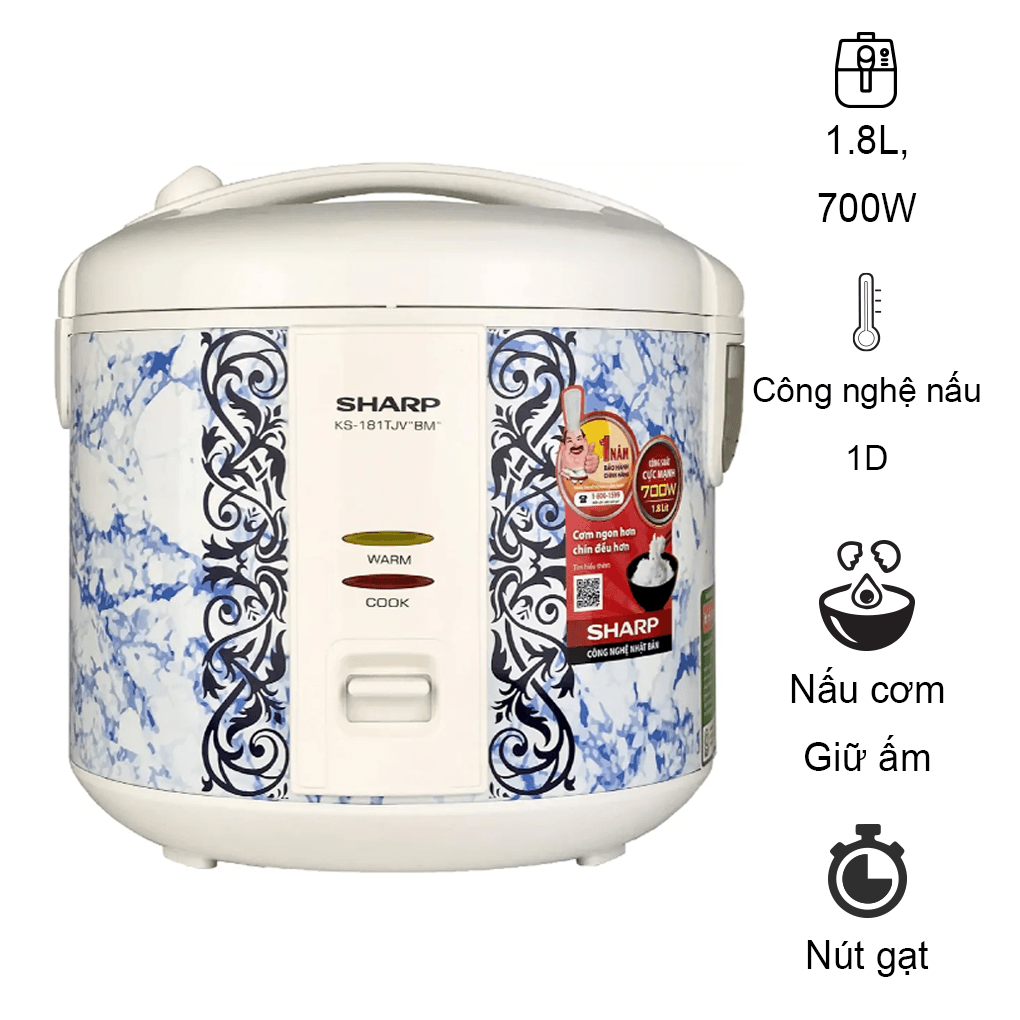 Nồi Cơm Điện Sharp KS-181TJV &#34;BM&#34; 1.8 lít