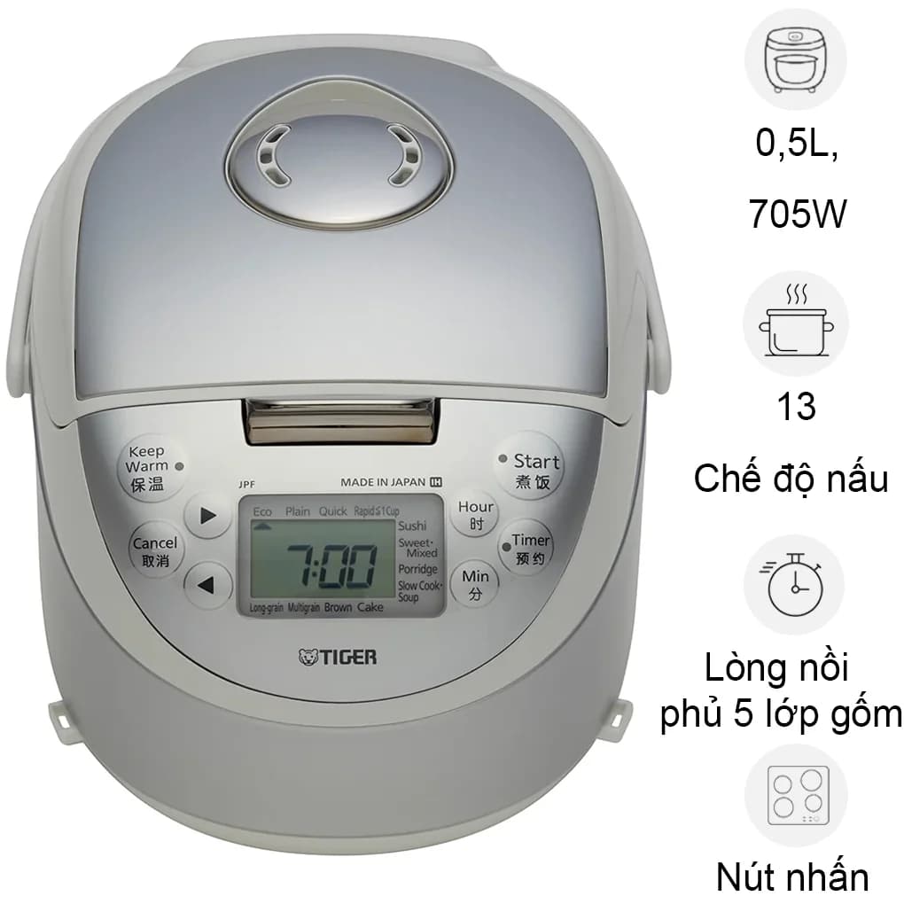 Ảnh Nồi Cơm Điện Tử Cao Tần Tiger JPF-A55W 0.5 Lít, Màu Xám - Nhật Bản