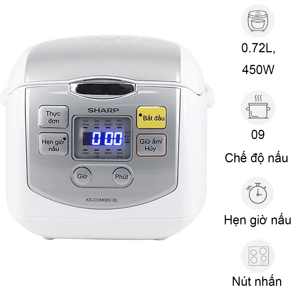 Nồi Cơm Điện Tử Sharp KS-COM08V-SL 0.72 Lít