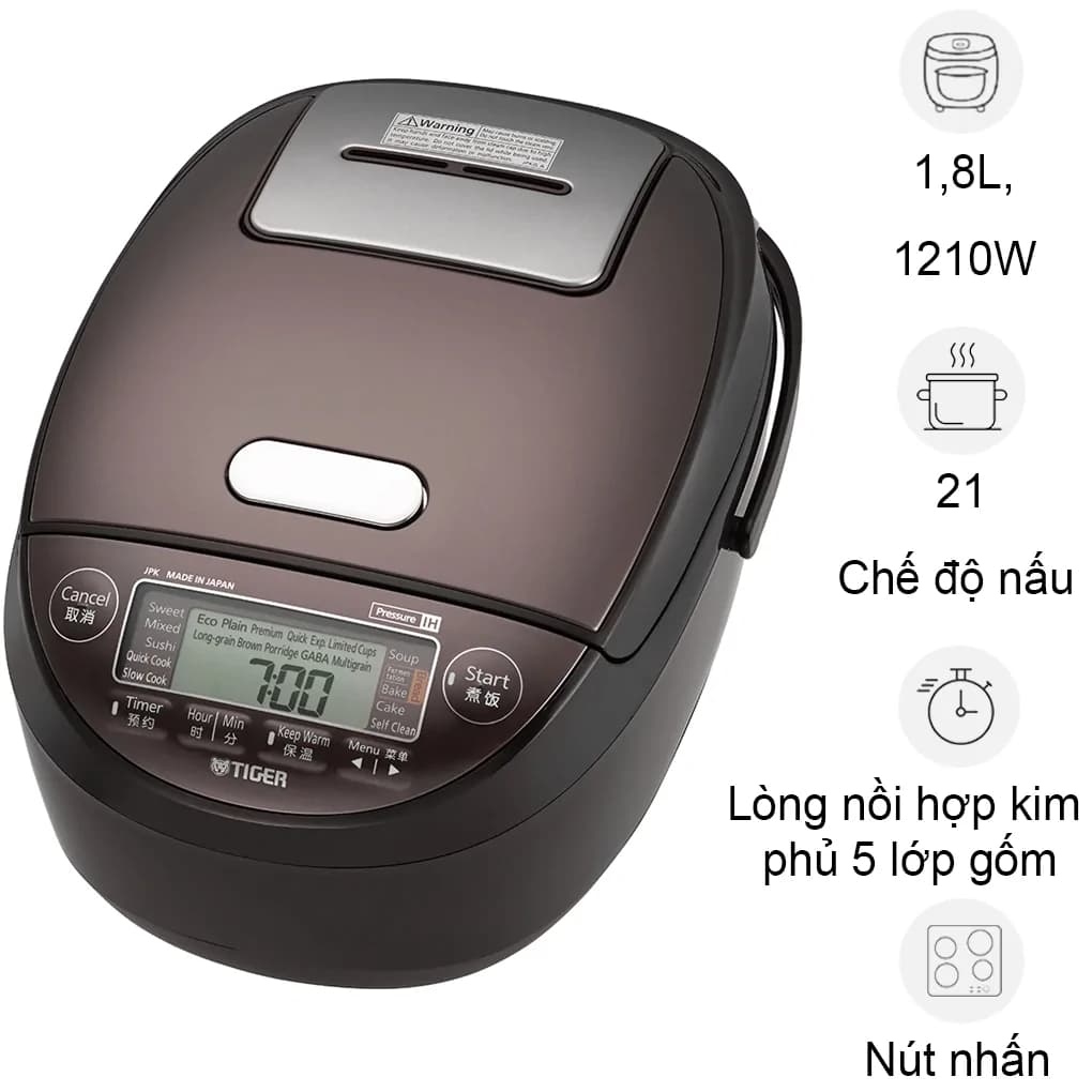 Ảnh Nồi Cơm Điện Tử Cao Tần Áp Suất Tiger JPK-W18W 1.8 Lít - Nhật Bản
