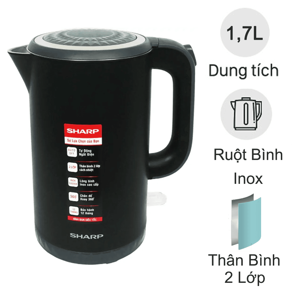 Bình đun siêu tốc 1.7 lít Sharp EKJ-17EVPS-BK