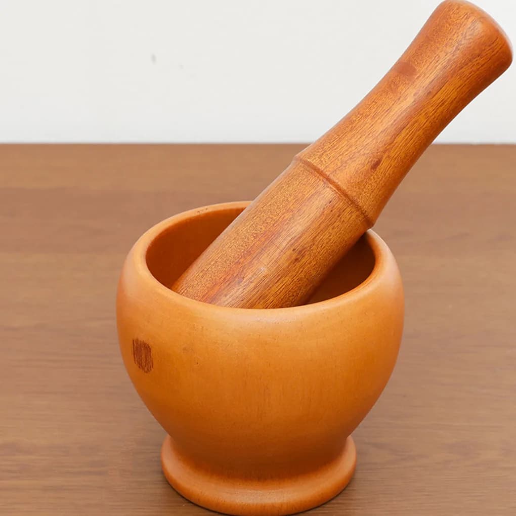 Ảnh Bộ Cối Chày Bầu Gỗ Xà Cừ Cao Cấp Thanh Tú 13Cm