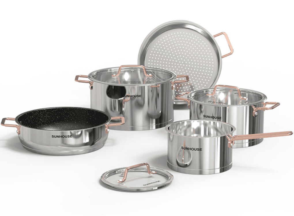 Bộ Nồi Chảo Inox Cao Cấp 5 Đáy Sunhouse SHG989