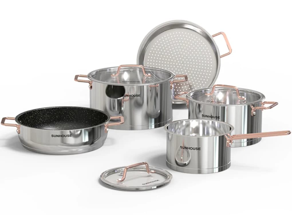 Ảnh Bộ Nồi Chảo Inox Cao Cấp 5 Đáy Sunhouse SHG989