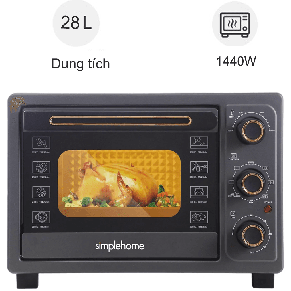 Lò Chiên Không Dầu Kết Hợp Nướng Simplehome TOV-28G 28 Lít
