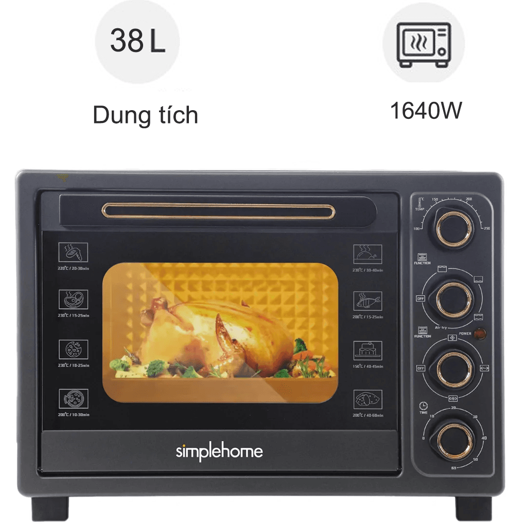 Lò Chiên Không Dầu Kết Hợp Nướng Simplehome TOV-38G 38 Lít