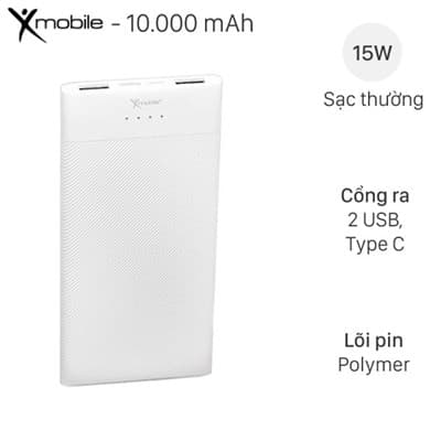 Pin sạc dự phòng Polymer 10.000 mAh Type C 15W Xmobile PW37Y5B