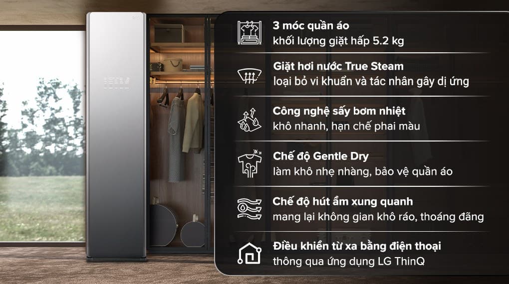 Ảnh Tủ chăm sóc quần áo thông minh LG Styler Inverter 3 móc S3MFC