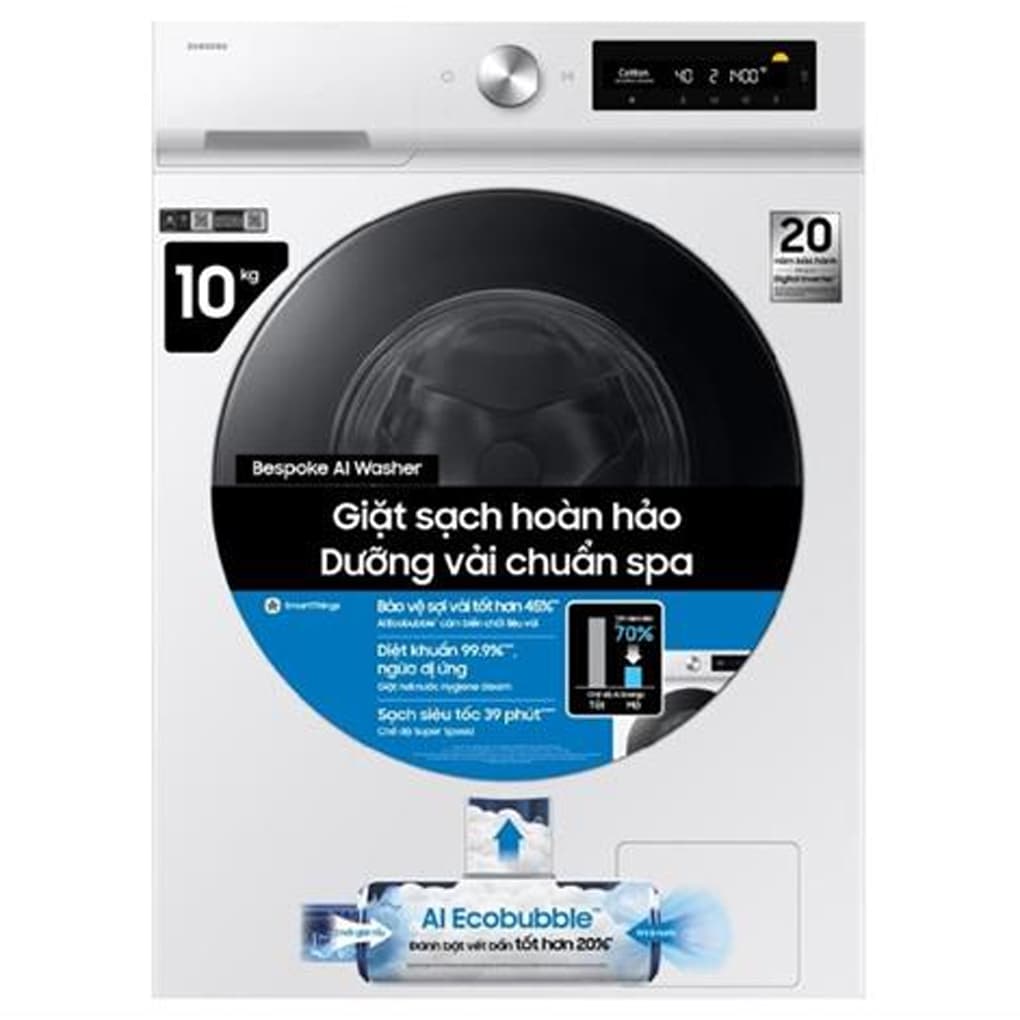Máy Giặt Samsung Bespoke AI EcoBubble Inverter 10 kg WW10DB7U34GWSV