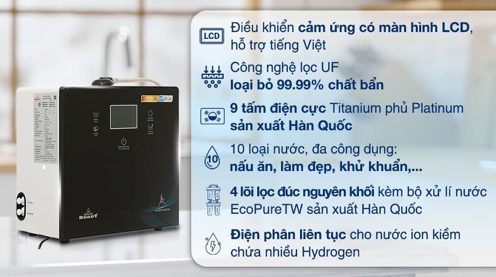 Ảnh Máy lọc nước điện giải ion kiềm ROBOT IonPrince 910X 9 tấm điện cực