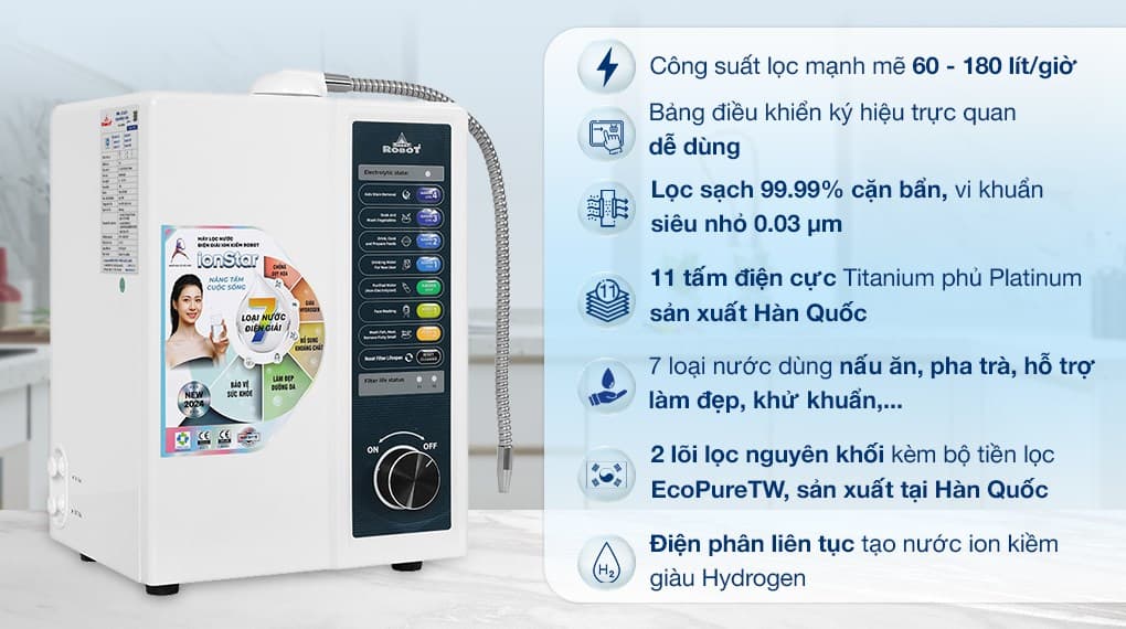Ảnh Máy lọc nước điện giải ion kiềm ROBOT IonStar 11X 11 tấm điện cực