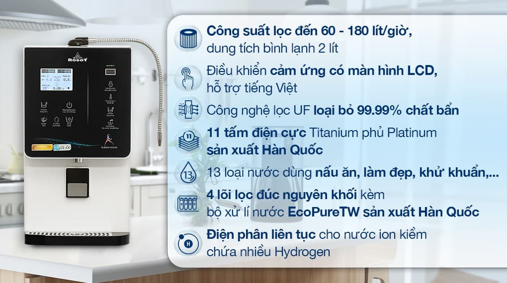 Ảnh Máy lọc nước điện giải ion kiềm nóng nguội lạnh ROBOT IonQueen 1113X 11 tấm điện cực