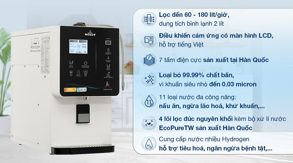 Ảnh Máy lọc nước điện giải ion kiềm nóng nguội lạnh ROBOT IonQueen 711X 7 tấm điện cực