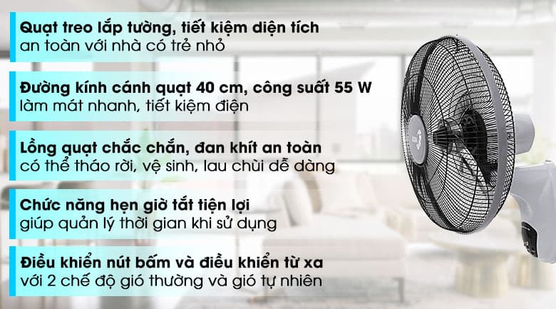 Ảnh Quạt treo tường Asia 3 cánh L16006-XV0 55W
