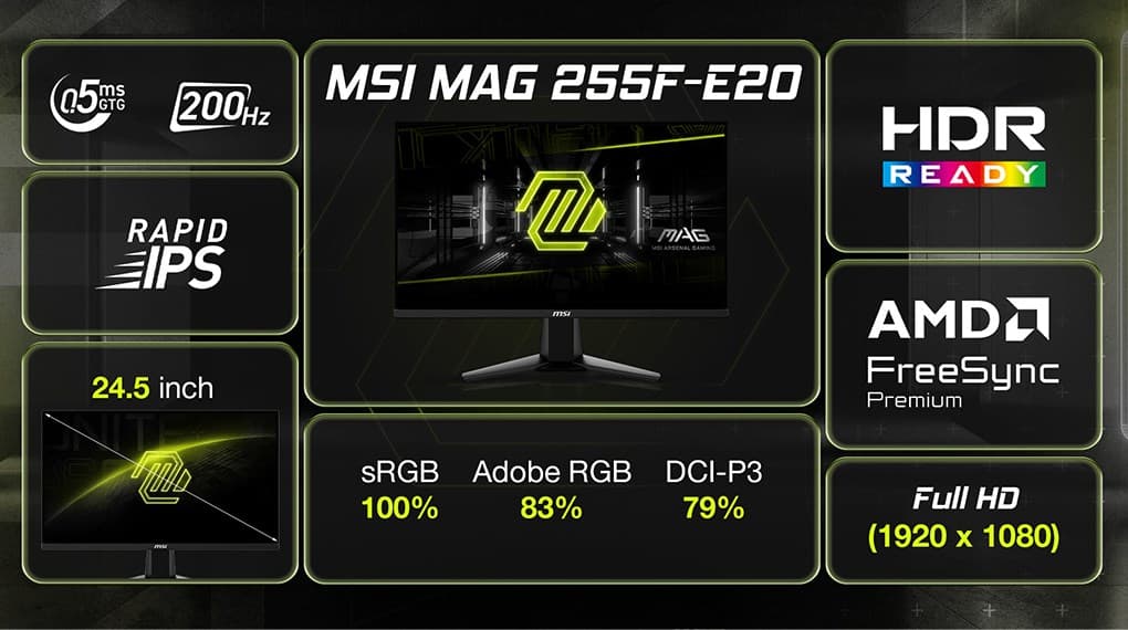 Ảnh Màn hình Gaming MSI MAG 255F-E20 24.5 inch FHD/Rapid IPS/200Hz/0.5ms