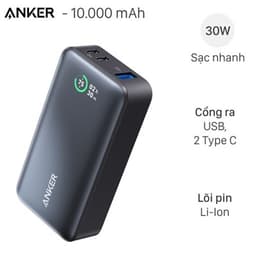 Pin sạc dự phòng 10000mAh Type C PD QC 3.0 30W Anker A1256