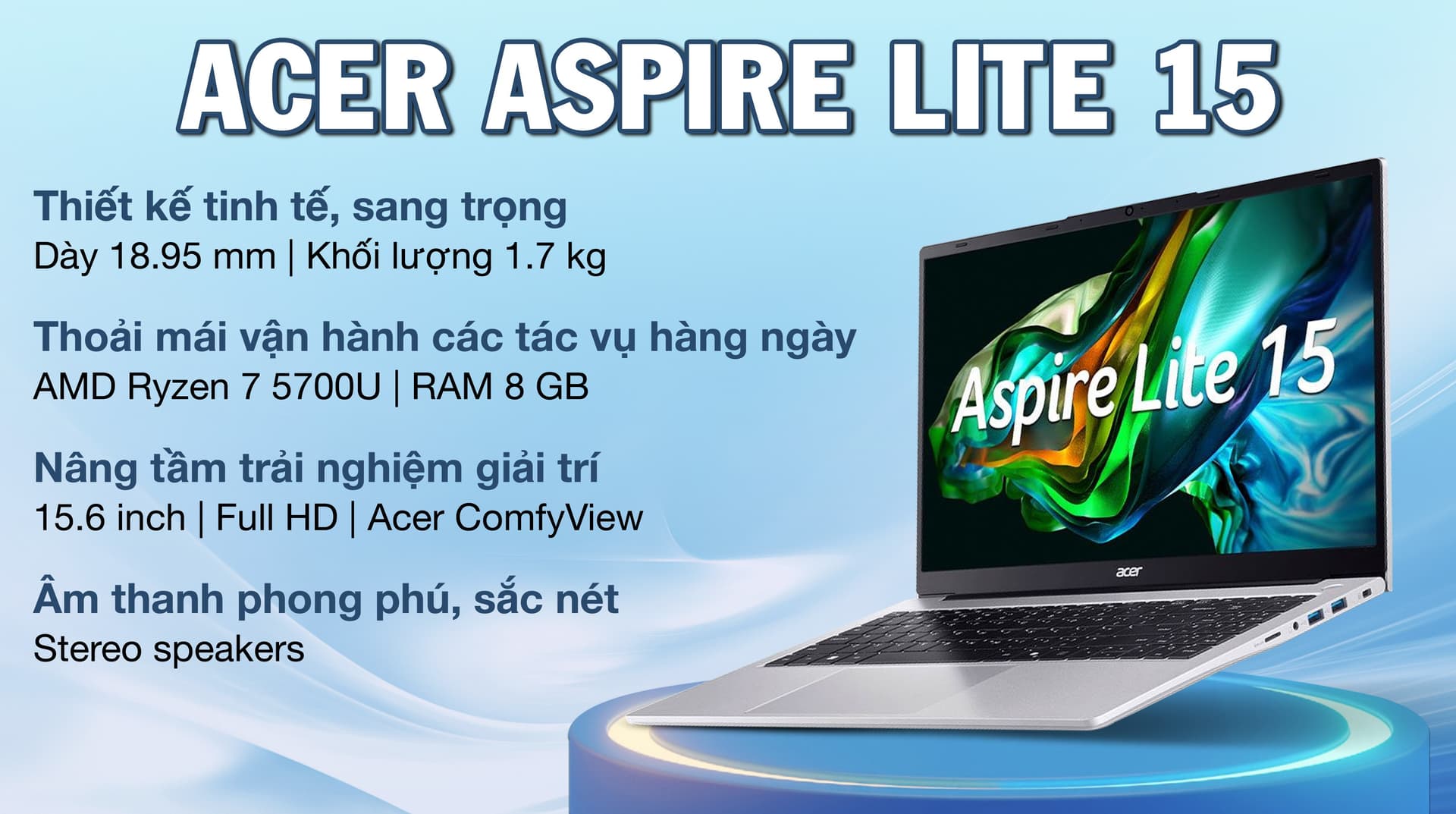 Ảnh Laptop Acer Aspire Lite 15 AL15 41P R3QL R7 5700U/8GB/512GB/Win11 (NX.J54SV.001)