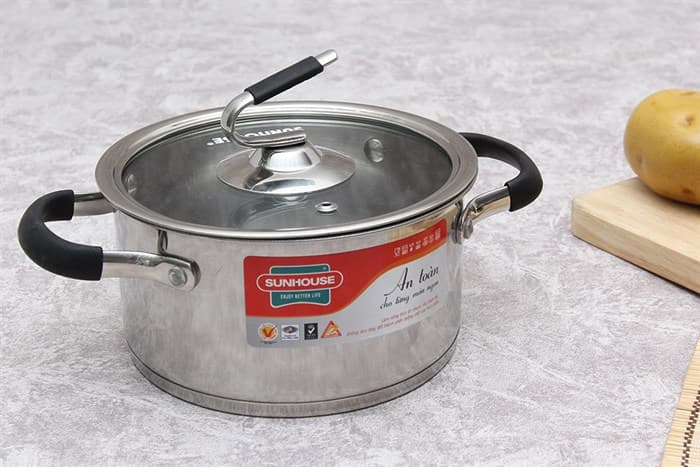 Ảnh Nồi inox 3 đáy nắp kính 16 cm Sunhouse SHG24316