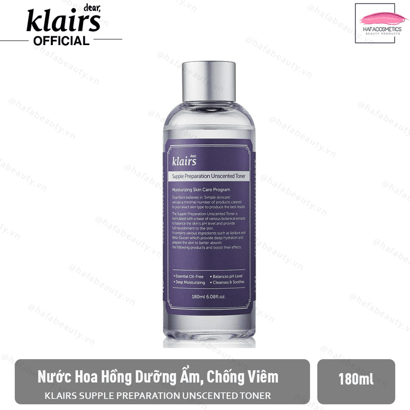 Ảnh Nước hoa hồng dưỡng ẩm, chống viêm không mùi dành cho da nhạy cảm Klairs Supple Preparation Unscented Toner 180ml