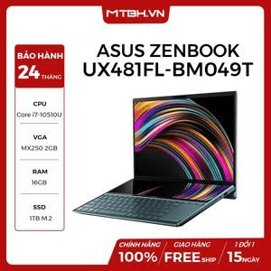 Ảnh Laptop Asus Zenbook Duo UX481FL-BM049T - Intel Core i7-10510U, 16GB RAM, SSD 512GB, Nvidia GeForce MX250 2GB GDDR5, 14 inch