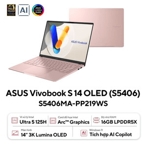 Ảnh Laptop Asus Vivobook S 14 OLED S5406MA-PP219WS - Intel Core Ultra 5 125H, RAM 16GB, SSD 512GB, Intel Arc Graphic, 14 inch
