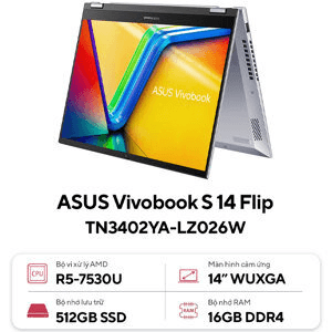 Ảnh Laptop Asus Vivobook S Flip TN3402YA-LZ026W - AMD Ryzen 5 7530U, 16GB RAM, SSD 512GB, AMD Radeon Graphics, 14 inch