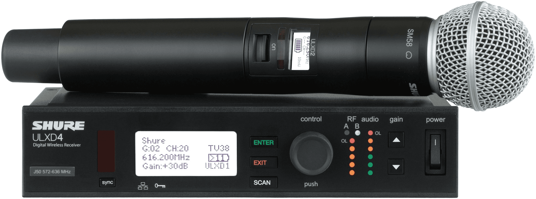Ảnh Bộ thu kỹ thuật số và bộ phát kèm micro không dây cầm tay Shure ULXD24/SM58