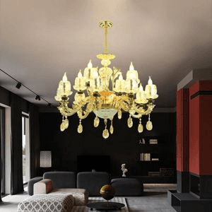 Ảnh Đèn chùm đồng nguyên chất kết hợp pha lê decor nhà hàng, khách sạn DC6001T12