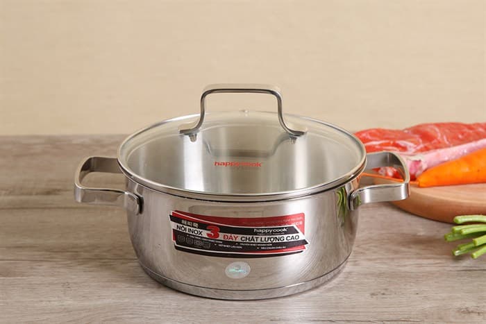 Ảnh Nồi inox 3 đáy nắp kính 20 cm Happycook N20 MLGP